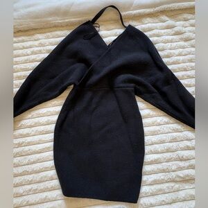 Selfie Leslie Black Long-Sleeve Wrap Knit Dress